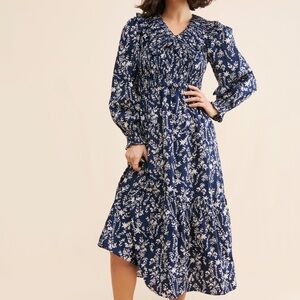 Moon River Navy Floral Midi Dress